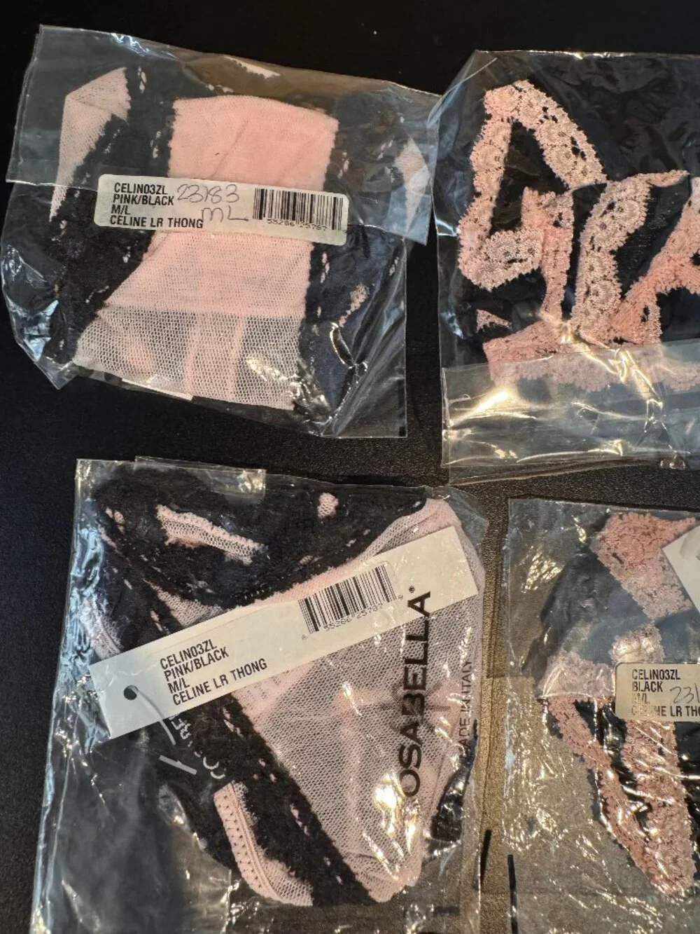 Cosabella 4 pc Bundle - Celine Low-Rise Thong (M/L) - Black/Pink - COS211